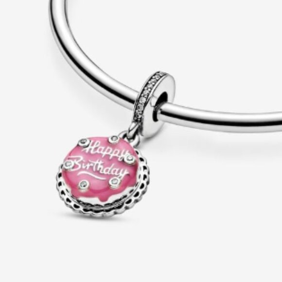 Pink Birthday Cake Dangle Bracelet Charm - S925 Sterling Silver Fits Pandora - Picture 5 of 6
